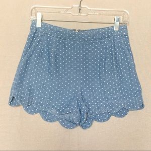 High Waisted Chambray Polka Dot Scalloped Shorts